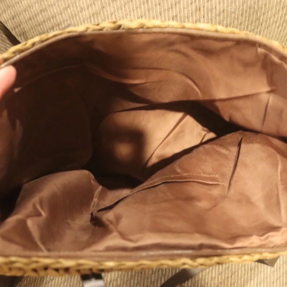 Large Woven Straw Tote Beach BagLightweight Zipper Closure Lined Stylish… - Picture 3 of 5